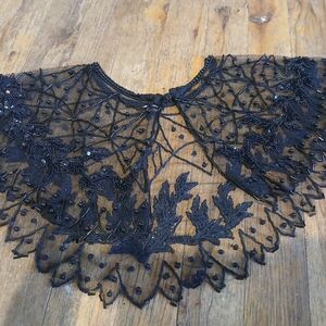 Elegant Black Beaded Lace Shawl